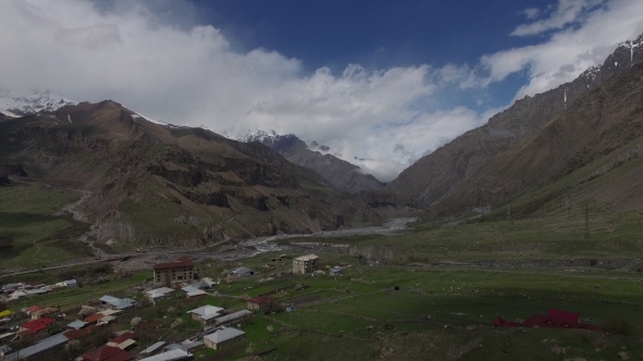 Mountains And Small Town Aerial View