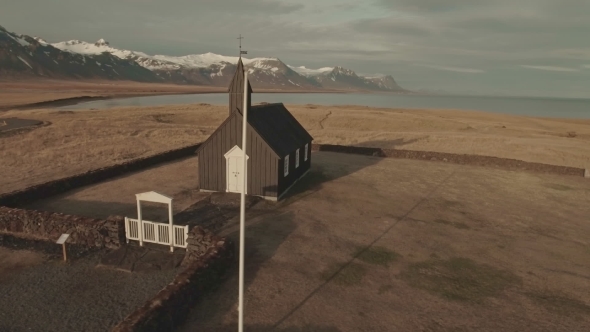 Black Wooden Church In Budir Iceland