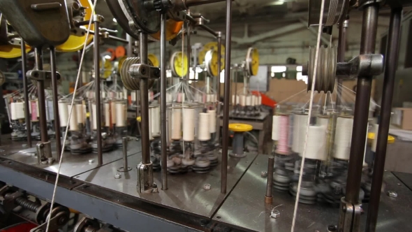 Yarn Spools In a Textile Factory. 