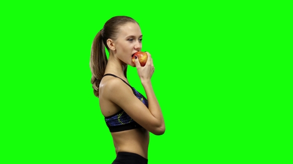 Girl Uses In Her Diet Fruit. Green Screen