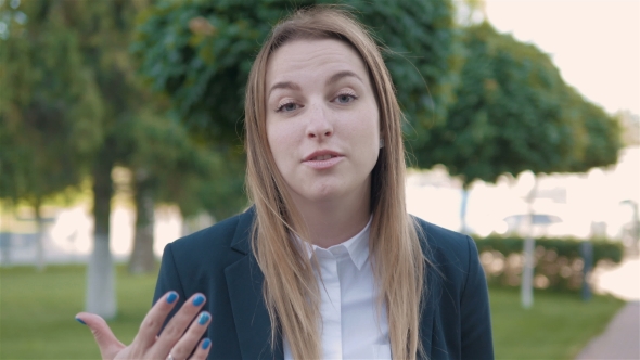 Young Frustrated Business Woman Shouting On Camera Outdoors, Emotional Concept