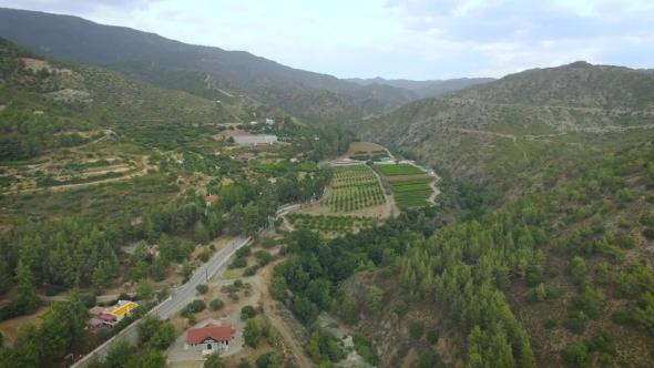 Aerial View Of Village In Mountains