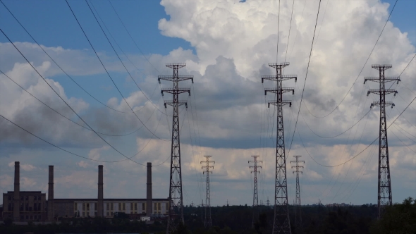 Electrical Pylons With Clouds.