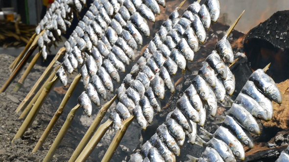 Sardines Fish Skewer Food Grilled