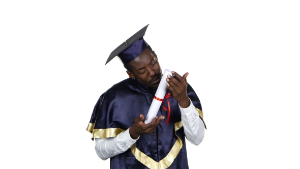 Student Kissing Diploma. White alt