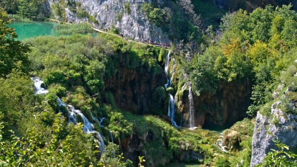 Picturesque Waterfalls Scenery in Plitvice Lakes National Park