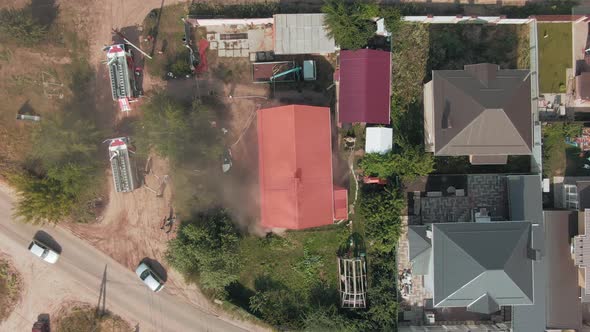 Top View of a Private House with Smoke