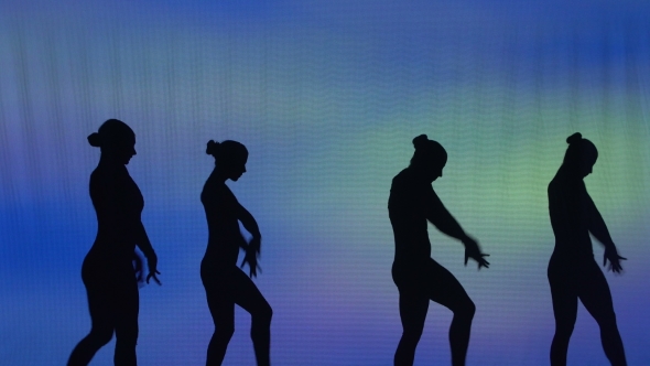 Silhouette Of Sexy Dancers Who Perform Acrobatic Stunts