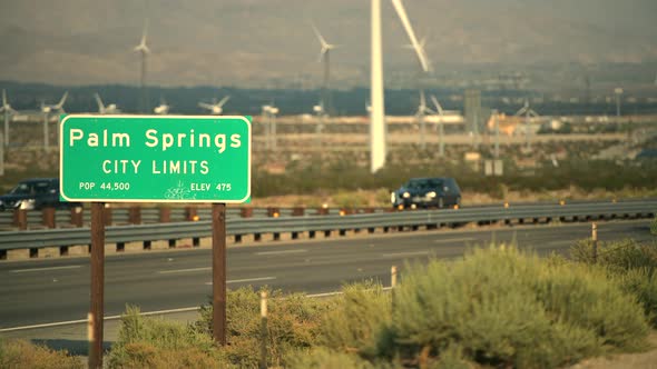 Interstate 10 Highway and Palm Springs City Sign