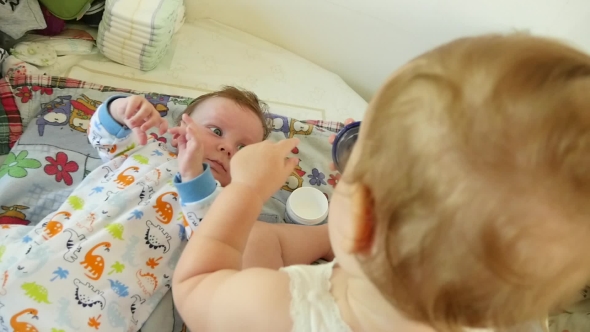 Happy Kids Playing In Bedroom