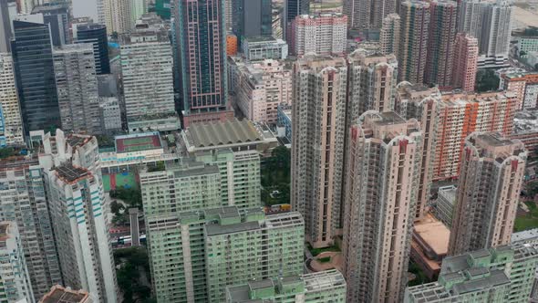 Drone fly over Hong Kong city