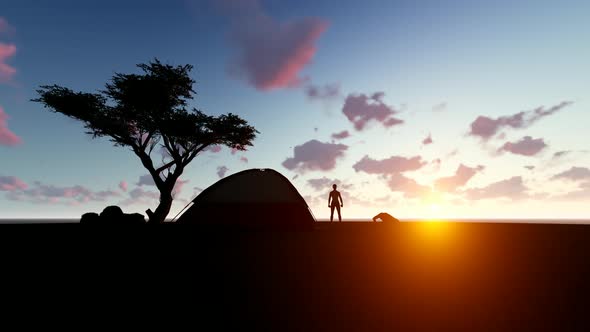 Couple Engaged in Sports at Sunset Camp