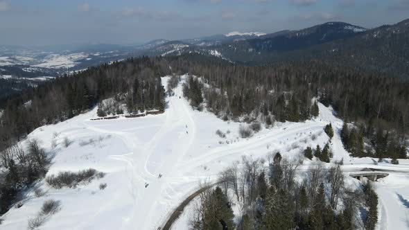 Aerial View of a Participant in a Biathlon Race