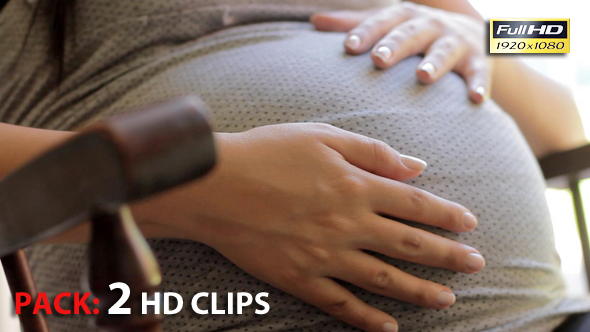 Pregnant Woman sitting in a Rocking Chair. Pack of 2 Full HD Clips.