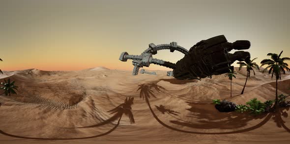 VR360 Old Rusted Alien Spaceship in Desert alt