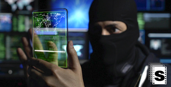 Hacker With Futuristic Tablet