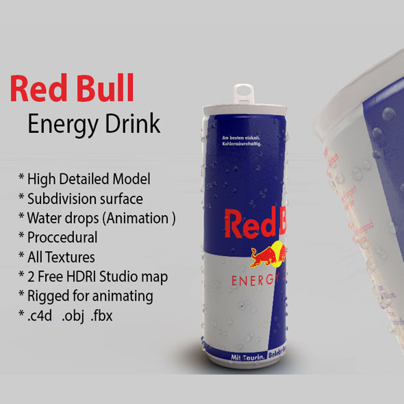 Redbull energy can with water drops