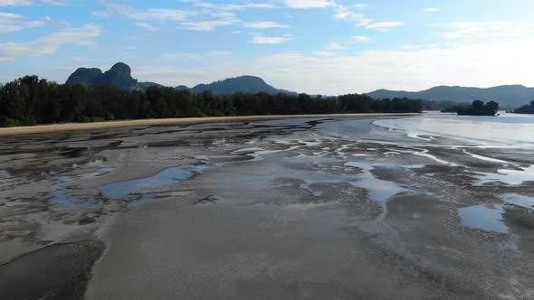 Aerial view of sea coast with low water in Thailand