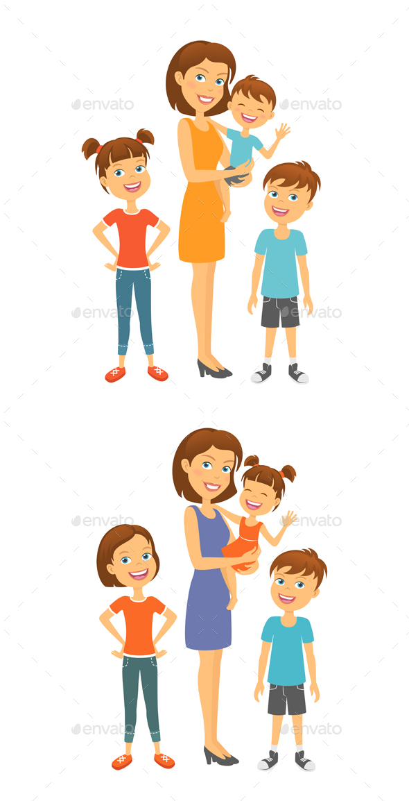 Mother with Kids Happy Family