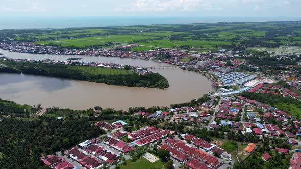 Aerial view residential housing near the Kuala Kurau river