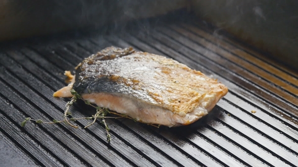 Grilled Red Fish Steak Salmon On The Grill In 