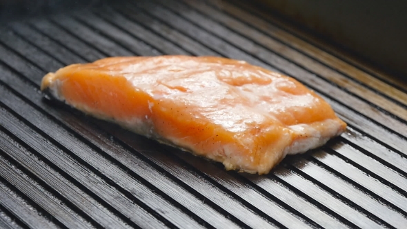 Grilled Red Fish Steak Salmon On The Grill Pan