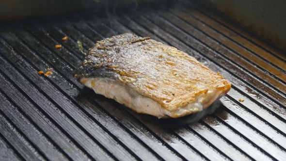 Grilled Red Fish Steak Salmon On The Grill