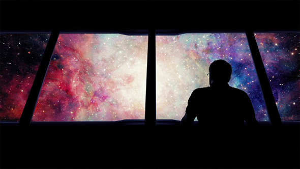 Man On Shuttle Traveling Into Galaxy