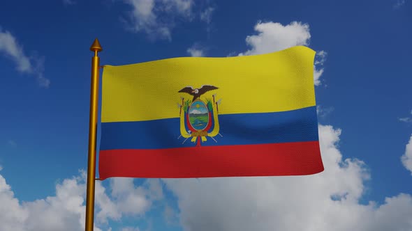 National flag of Ecuador waving with flagpole and blue sky timelapse