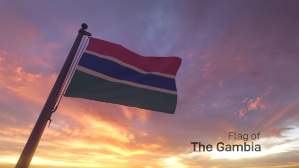 Gambia Flag on a Flagpole V3