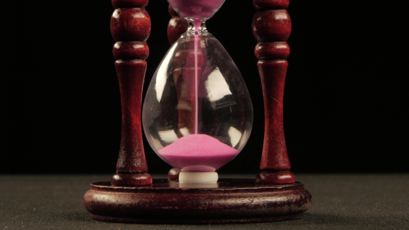 Hourglass In Wooden Stand. Pink Sand. Black. 