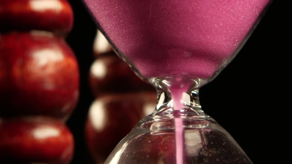 Hourglass In Wooden Stand. Pink Sand. 