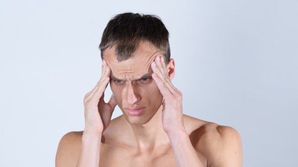 Frustrated Young Naked  Man Headache