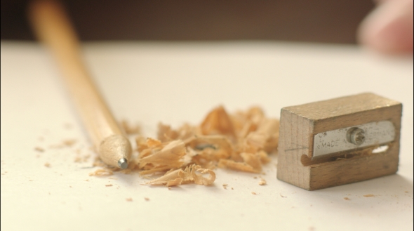 Wooden Sharpener, Graphite Pencil And Shavings