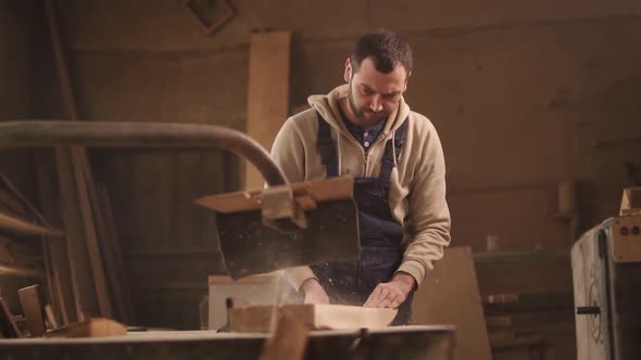 Front Close Up Footage of Sawing Wood on a Circular Machine