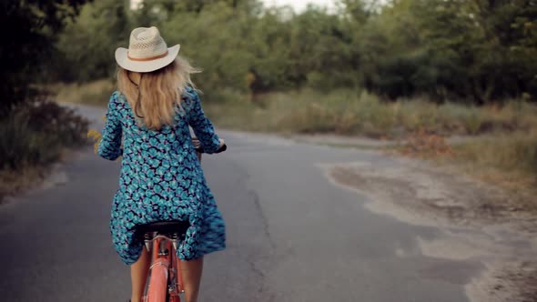 Cyclist Happy Cycling Travel Woman Rider On Bicycle. Girl Helmet Cycling On Bike Sport Recreation.