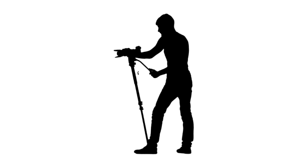 Jobs Of Videographer In The Studio. White Background. Silhouette
