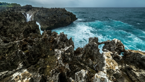 Big Waves Breaking On The Rocky Coast. alt