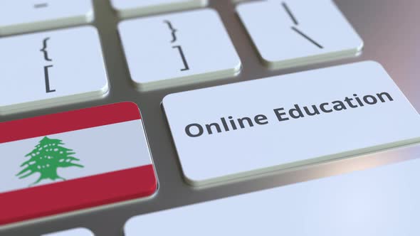 Online Education Text and Flag of Lebanon on the Buttons