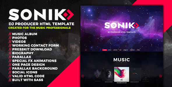 SONIK: Professional One Page Music and Dj HTML Template