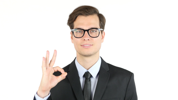 Businessman in Glasses with Sign of Okay