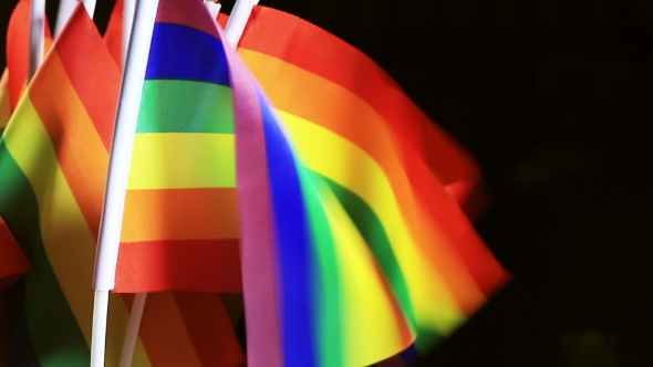 LGBT Community Rainbow Small Flags In The Wind