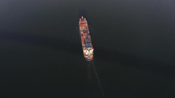 Drone View on the Movement of the Container Ship at Sea