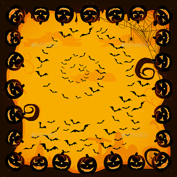 Halloween Background with Bats and Pumpkins