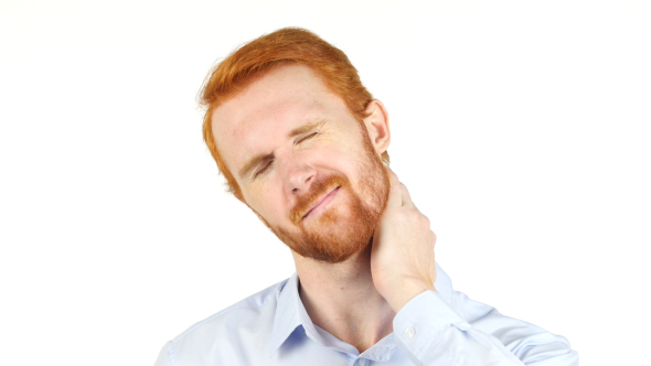 Neck Pain Coughing Sick, Businessman w/ Red Hairs and Beard