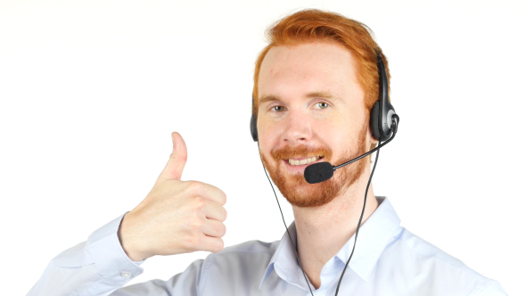 Thumb Up, Call Center Operator w/ Red Hairs and Beard