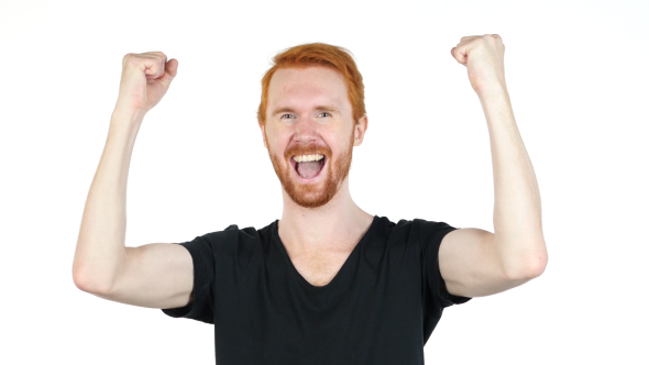 Excited Successful Man w/ Red Hairs and Beard, Achieving Goals