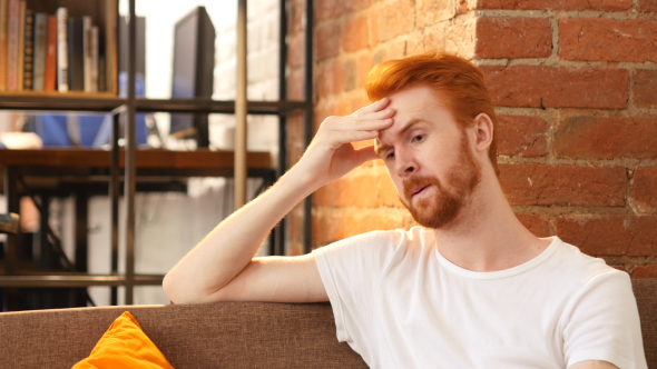 Thinking Uncomfortable Stressed Man Red Hairs and Beard and Headache