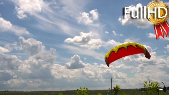 Slow Motion. Paragliding. Take Off on a