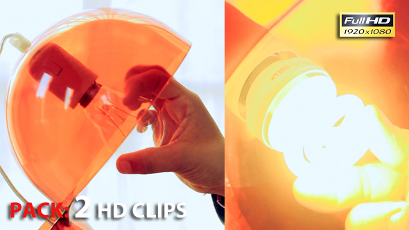 Hand changing Light Bulb for Lamp at Home. Pack of 2 Full HD Clips.